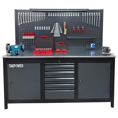 TAKPOWER 2 Metre Dolu Takım Tezgahı 5 Çekmeceli 2 Dolaplı Premium