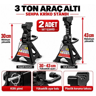TAKPOWER 3 Ton Araç Altı Sehpa Kriko Standı 2 Adet