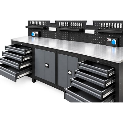 TAKPOWER TTR4430 3 Metre Takım Tezgahı 10 Çekmeceli 2 Dolaplı Ara Bölmeli Antrasit