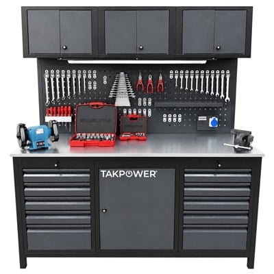 TAKPOWER2 Metre IZELTAS Dolu Takım Tezgahı 10 Çekmeceli Üsten Dolaplı Premium