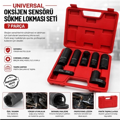 UNIVERSAL Oksijen Sensörü Sökme Lokması Seti 7 Parça