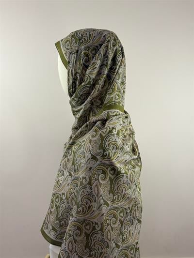 Silk Home | Nariya Şal - Zeytin Yeşili Krem