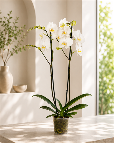 Beyaz Phalaenopsis Orkide – Çift Dal
