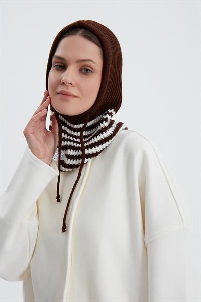 Acı Kahve Çizgili Triko Bere