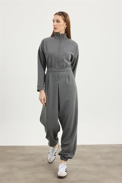 Antrasit Fermuar Detaylı Tulum