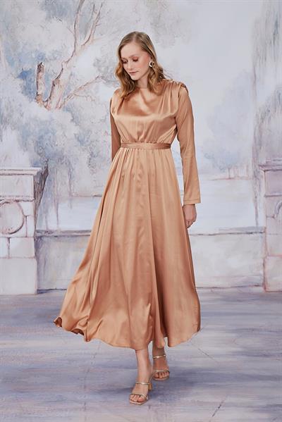 Bakır Saten Vatkalı Elbise