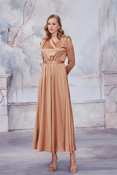 Bakır Saten Vatkalı Elbise