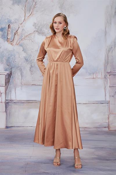 Bakır Saten Vatkalı Elbise