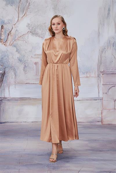 Bakır Saten Vatkalı Elbise