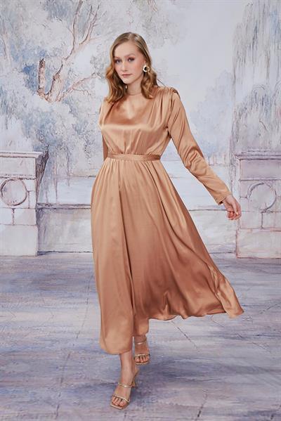 Bakır Saten Vatkalı Elbise