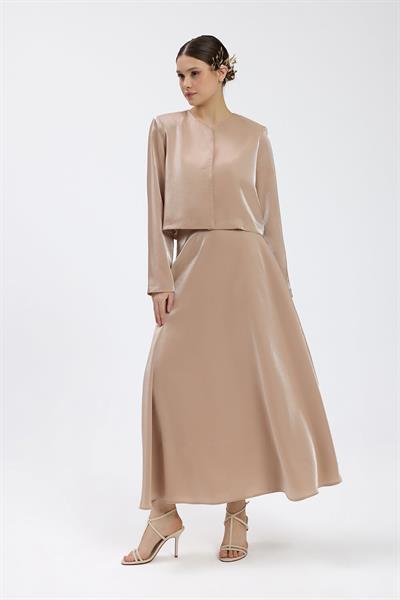 Bej Vatkalı Etek Takım