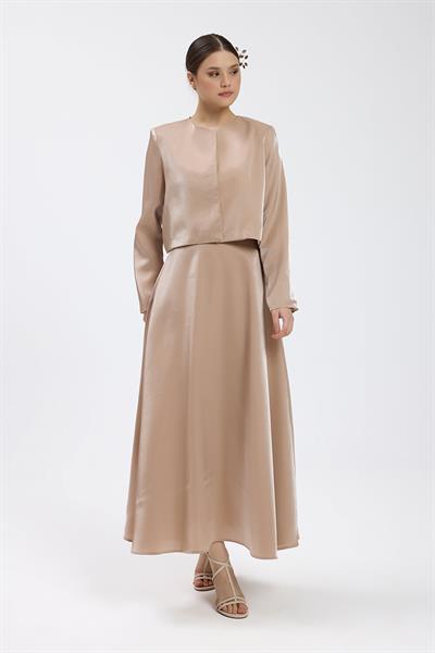 Bej Vatkalı Etek Takım