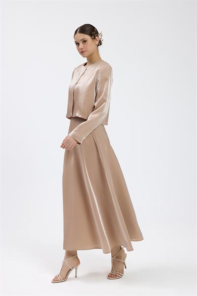Bej Vatkalı Etek Takım