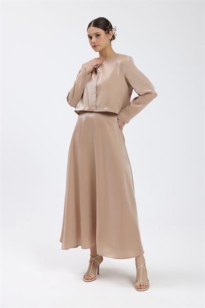 Bej Vatkalı Etek Takım