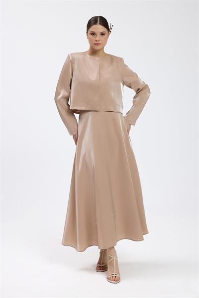 Bej Vatkalı Etek Takım