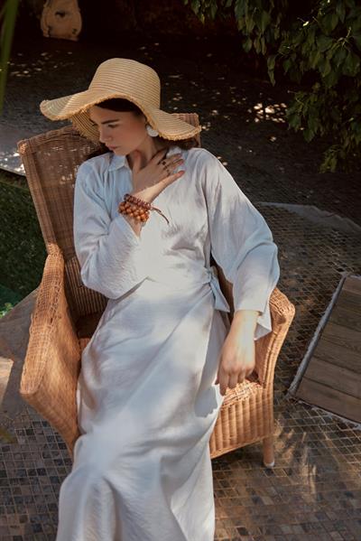 Beyaz Balon Etek Bambu Takım