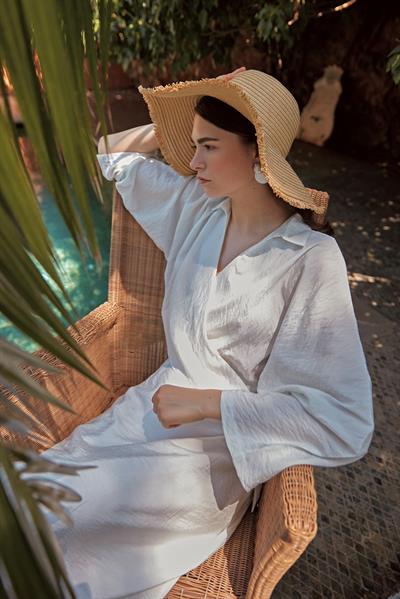 Beyaz Balon Etek Bambu Takım