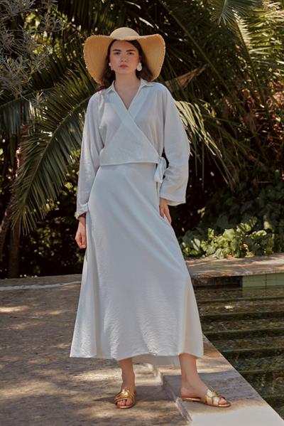 Beyaz Balon Etek Bambu Takım