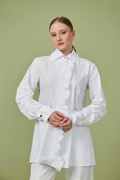 Beyaz Fırfır Detaylı Poplin Tunik