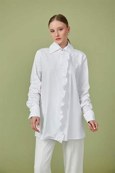 Beyaz Fırfır Detaylı Poplin Tunik