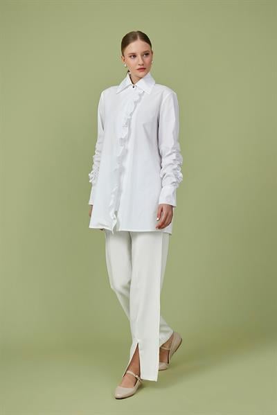 Beyaz Fırfır Detaylı Poplin Tunik