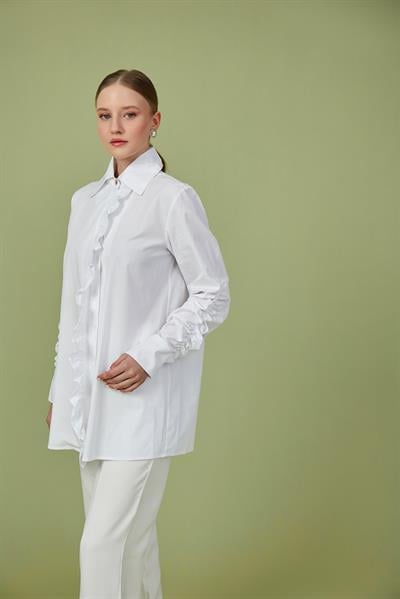 Beyaz Fırfır Detaylı Poplin Tunik