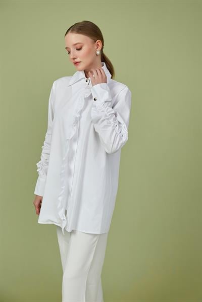 Beyaz Fırfır Detaylı Poplin Tunik