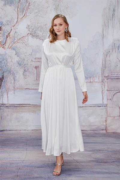 Beyaz Saten Vatkalı Elbise