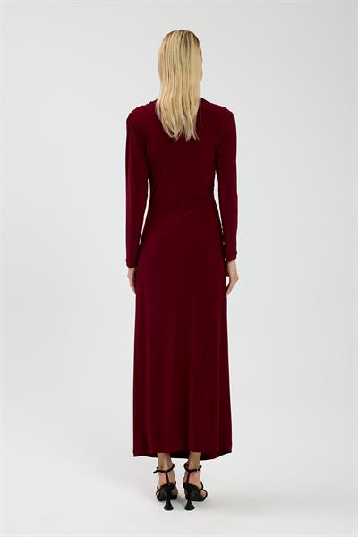 Bordo Büzgü Detaylı Elbise