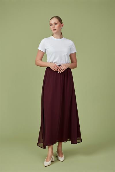Bordo Şifon Kloş Etek