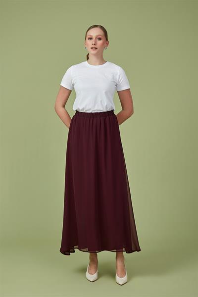Bordo Şifon Kloş Etek