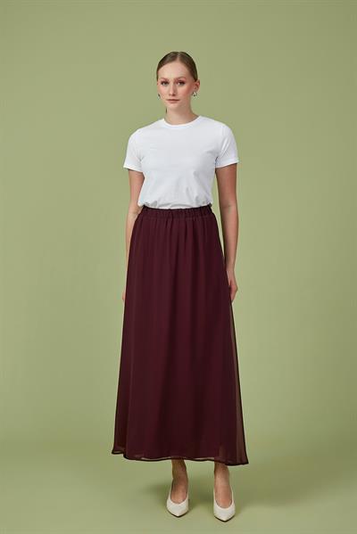 Bordo Şifon Kloş Etek