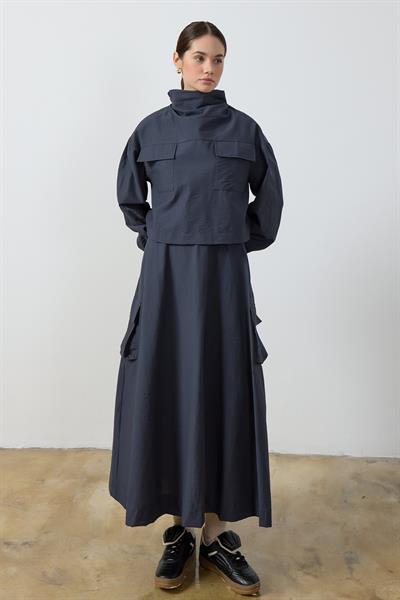 Füme Yaka Detaylı Paraşüt Sweat