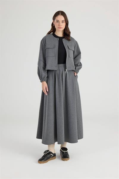 Gri Cep Detaylı Ceket Etek Takım