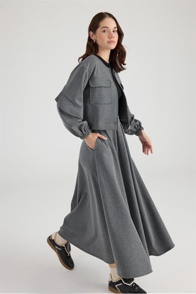 Gri Cep Detaylı Ceket Etek Takım
