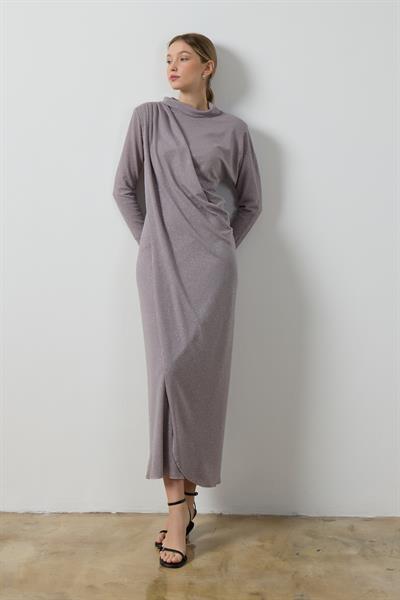 Gri Simli Drape Elbise