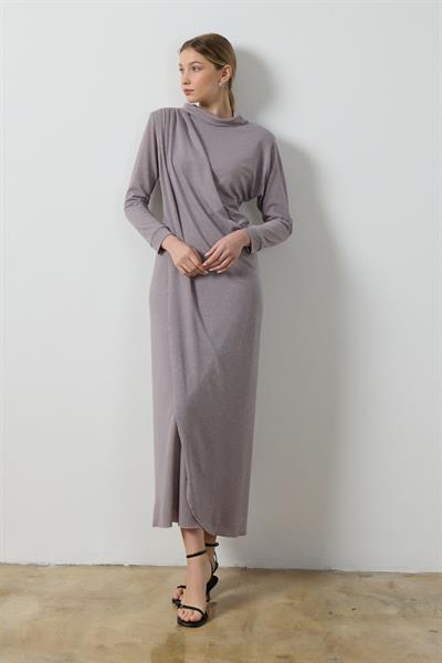 Gri Simli Drape Elbise