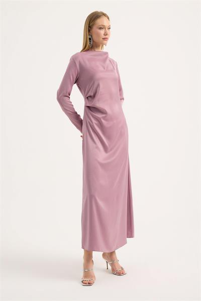 Gül Kurusu Saten Drape Elbise