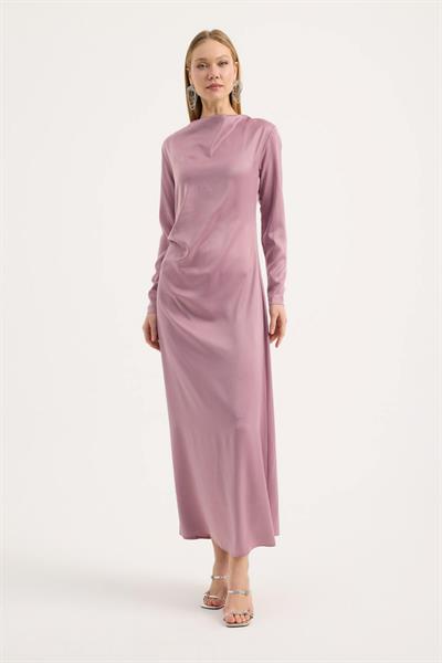Gül Kurusu Saten Drape Elbise
