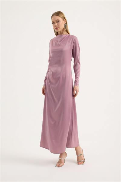 Gül Kurusu Saten Drape Elbise