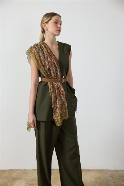 Haki Düğme Detaylı Yelek