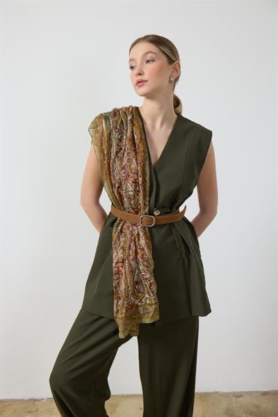 Haki Düğme Detaylı Yelek