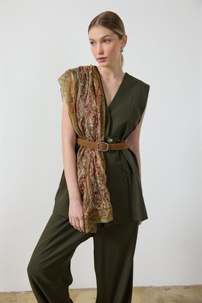 Haki Düğme Detaylı Yelek