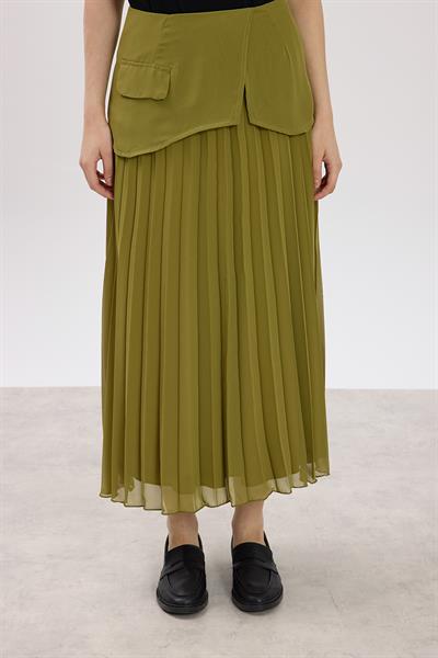 Haki Piliseli Korsajlı Etek