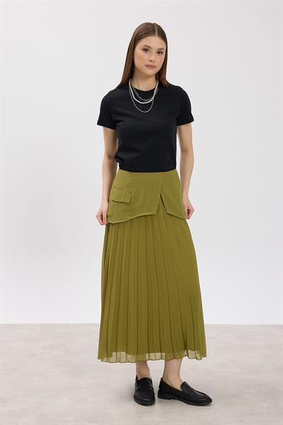 Haki Piliseli Korsajlı Etek