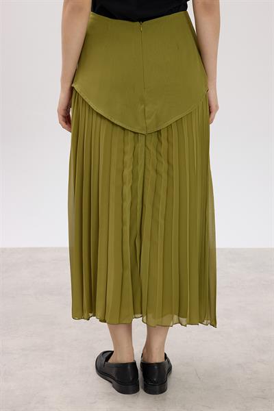 Haki Piliseli Korsajlı Etek