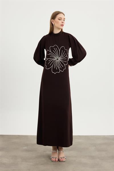Kahverengi Flora Elbise