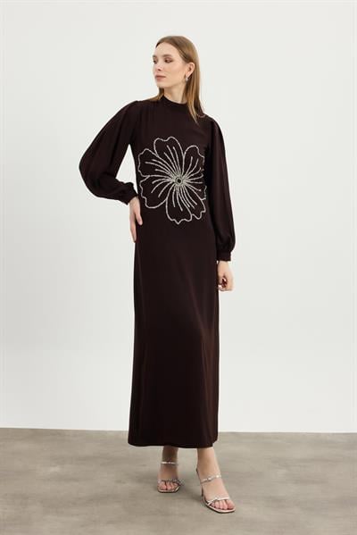 Kahverengi Flora Elbise