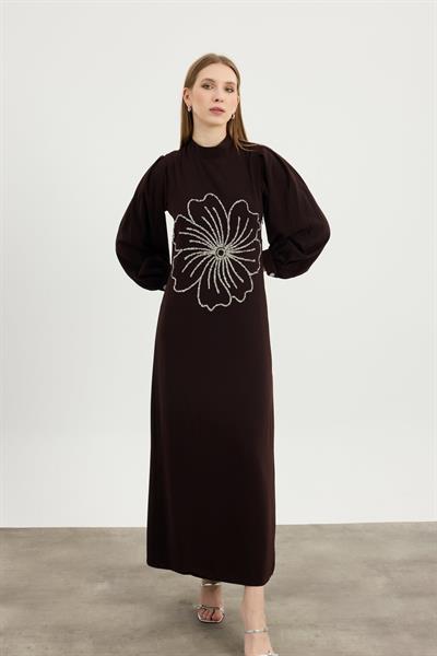 Kahverengi Flora Elbise