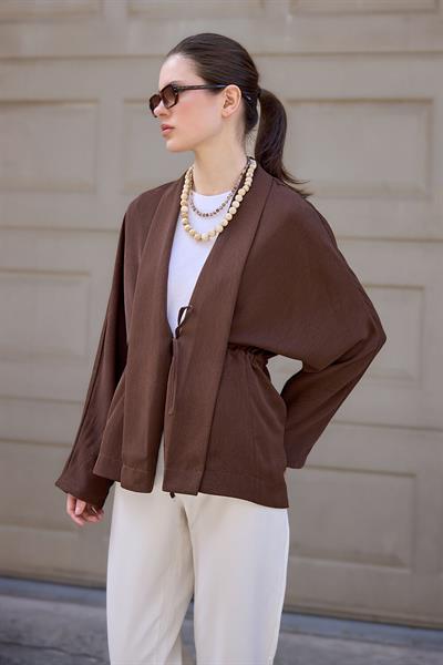 Kahverengi Kraşlı Kimono